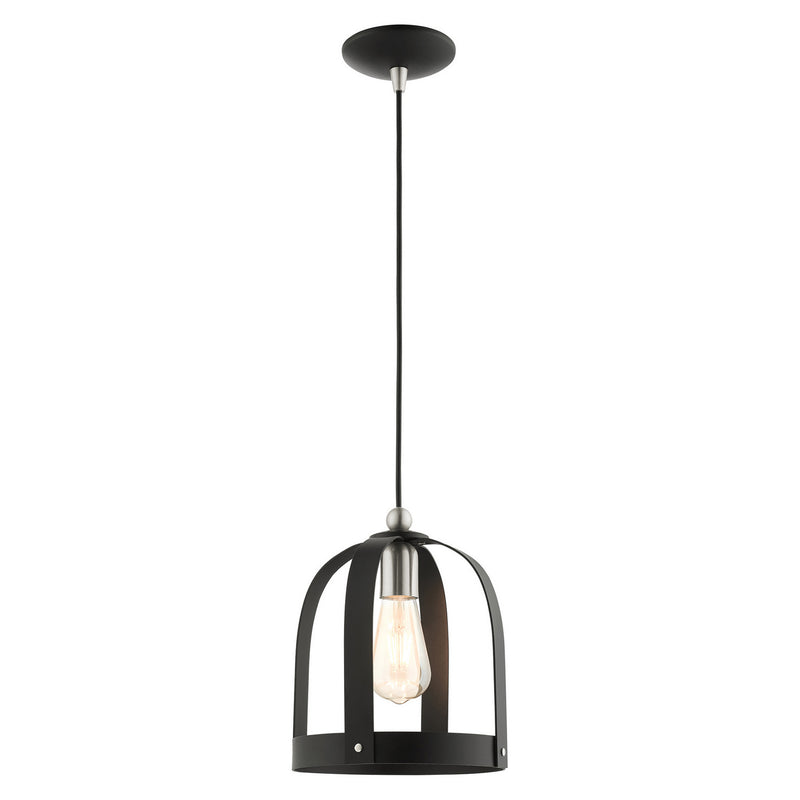 Livex Lighting 49642-14 One Light Mini Pendant, Textured Black w/ Brushed Nickels