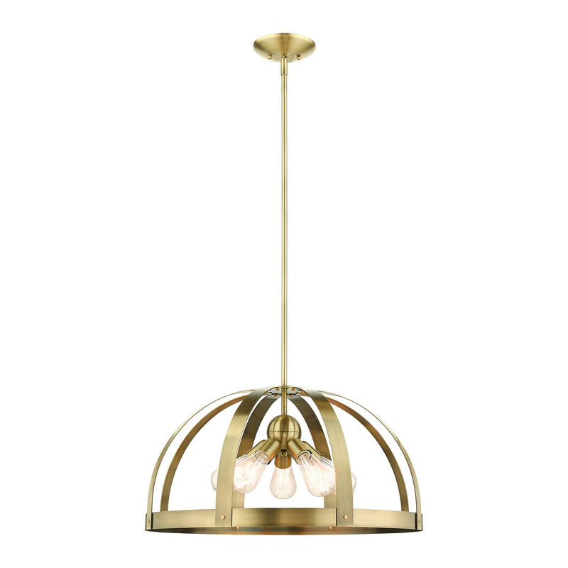 Livex Lighting 49645-01 Five Light Chandelier, Antique Brass w/ Satin Brasss