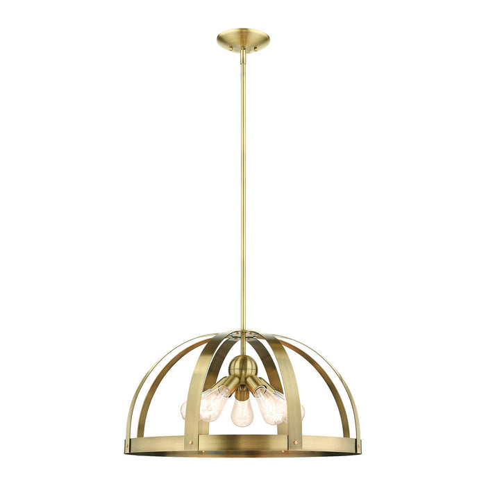 Livex Lighting 49645-01 Five Light Chandelier, Antique Brass w/ Satin Brasss