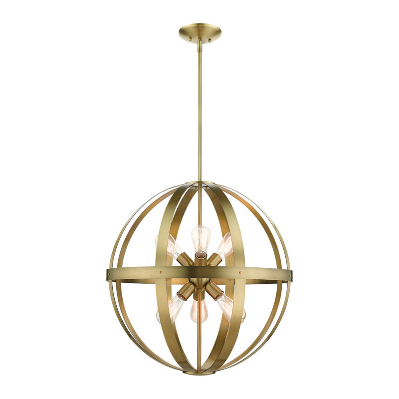 Livex Lighting 49646-01 Six Light Chandelier, Antique Brass w/ Satin Brasss