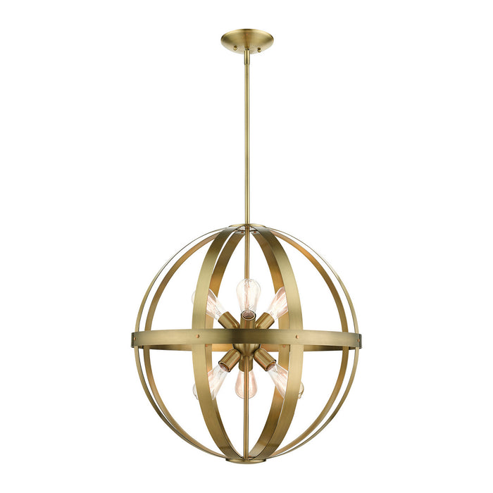 Livex Lighting 49646-01 Six Light Chandelier, Antique Brass w/ Satin Brasss