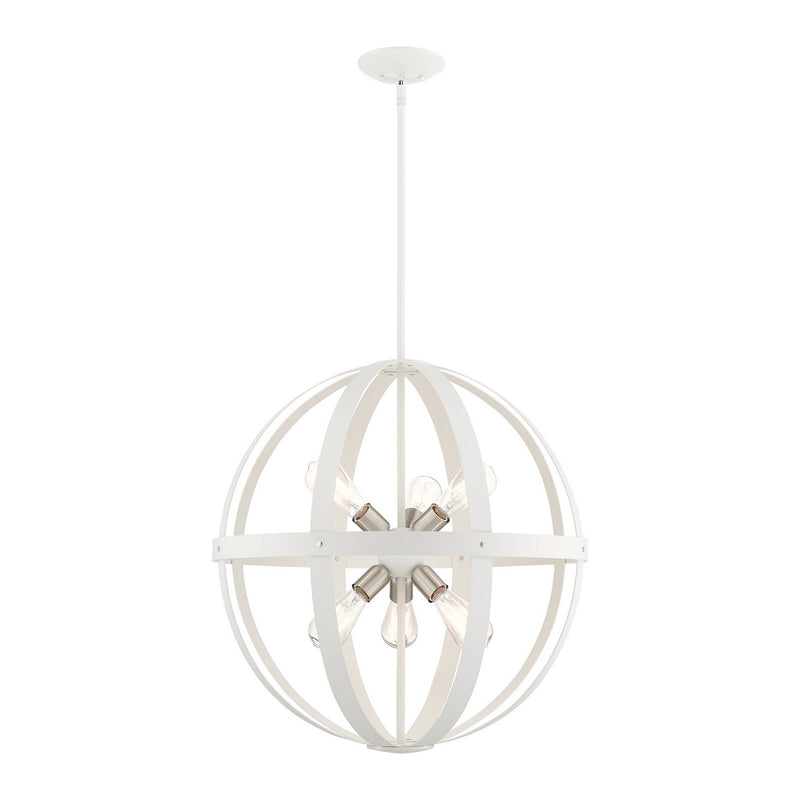 Livex Lighting 49646-13 Six Light Chandelier, Textured White w/ Brushed Nickel Cluster