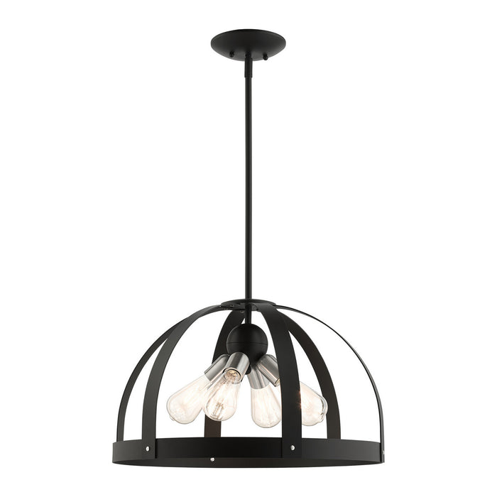 Livex Lighting 49647-14 Four Light Chandelier, Textured Black w/ Brushed Nickels