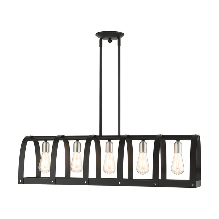 Livex Lighting 49649-14 Five Light Linear Chandelier, Textured Black w/ Brushed Nickels