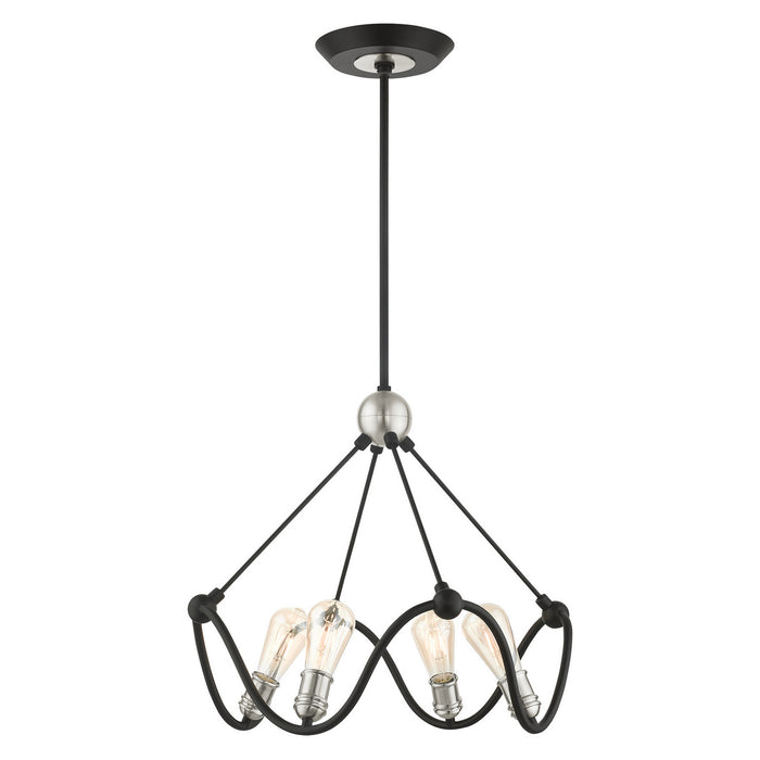 Livex Lighting 49733-14 Four Light Chandelier, Textured Black w/ Brushed Nickels