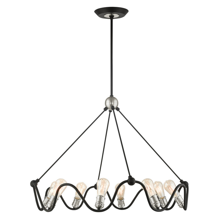 Livex Lighting 49736-14 Eight Light Chandelier, Textured Black w/ Brushed Nickels