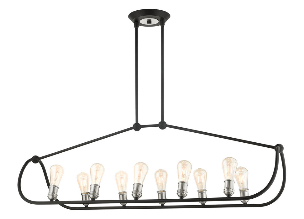 Livex Lighting 49738-14 Ten Light Linear Chandelier, Textured Black w/ Brushed Nickels