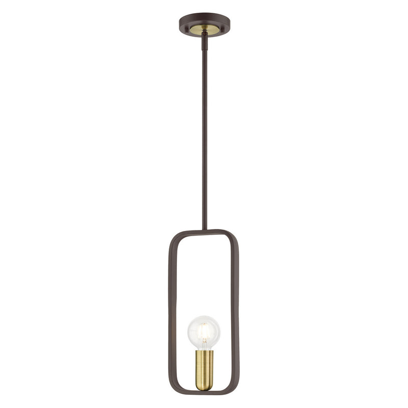 Livex Lighting 49741-07 One Light Pendant, Bronze w/ Antique Brasss