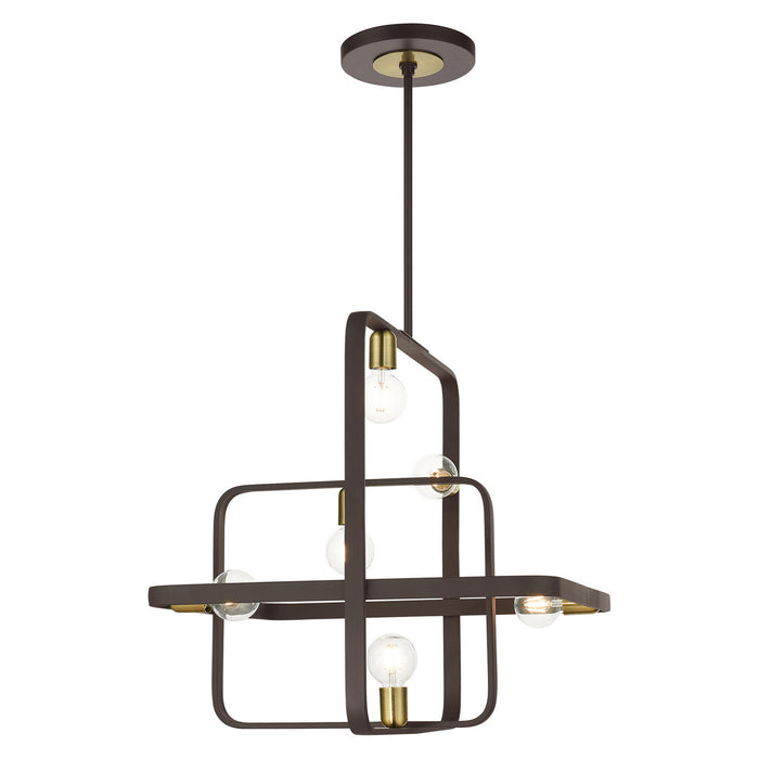 Livex Lighting 49745-07 Six Light Chandelier, Bronze w/ Antique Brasss