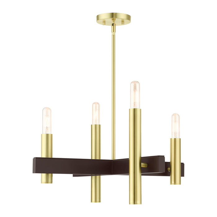 Livex Lighting 49994-12 Four Light Chandelier, Satin Brass w/ Bronzes