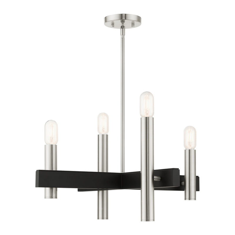Livex Lighting 49994-91 Four Light Chandelier, Brushed Nickel w/ Blacks