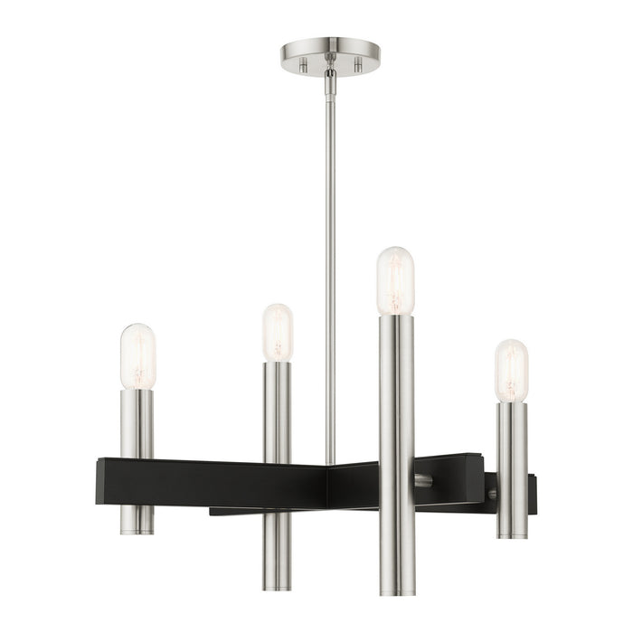 Livex Lighting 49994-91 Four Light Chandelier, Brushed Nickel w/ Blacks
