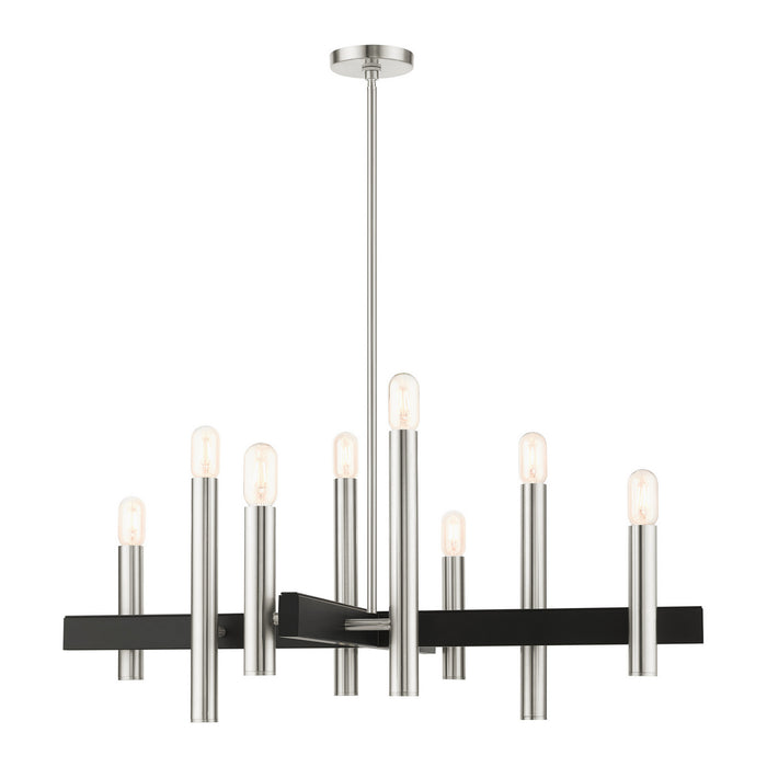 Livex Lighting 49998-91 Eight Light Chandelier, Brushed Nickel w/ Blacks