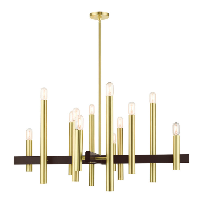Livex Lighting 49999-12 12 Light Chandelier, Satin Brass w/ Bronzes