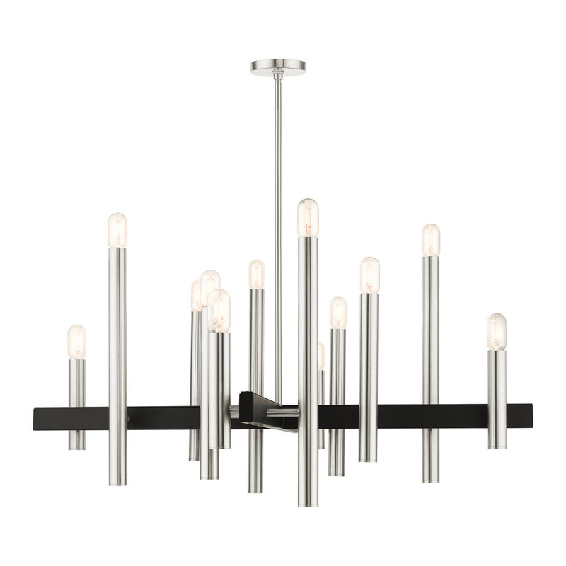 Livex Lighting 49999-91 12 Light Chandelier, Brushed Nickel w/ Blacks