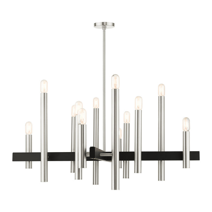 Livex Lighting 49999-91 12 Light Chandelier, Brushed Nickel w/ Blacks