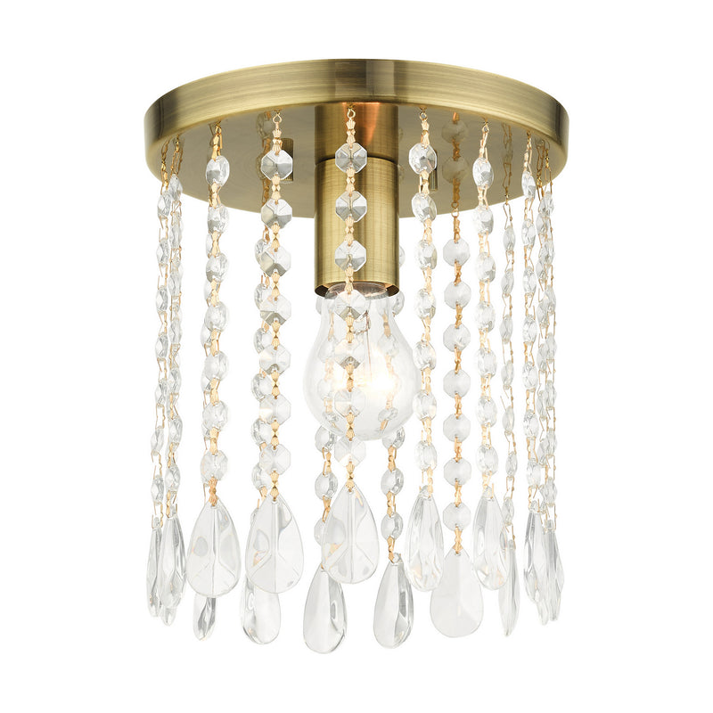 Livex Lighting 51066-01 One Light Flush Mount, Antique Brass