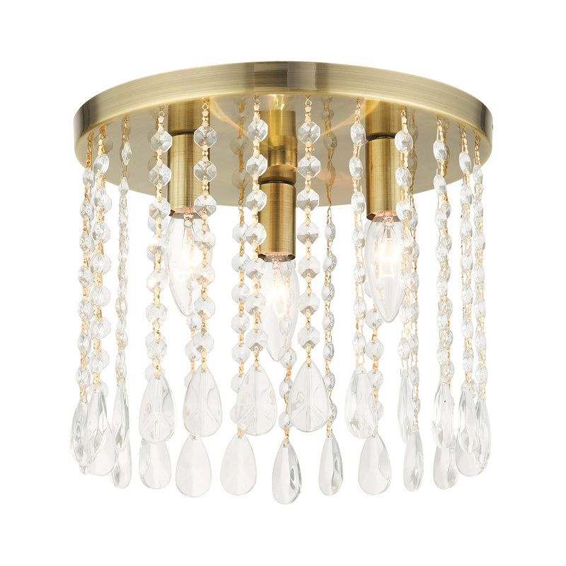 Livex Lighting 51067-01 Three Light Flush Mount, Antique Brass