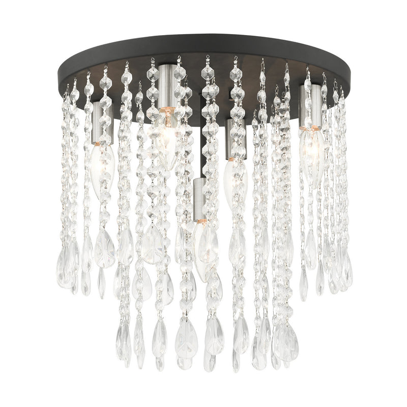 Livex Lighting 51068-04 Five Light Flush Mount, Black w/ Brushed Nickels