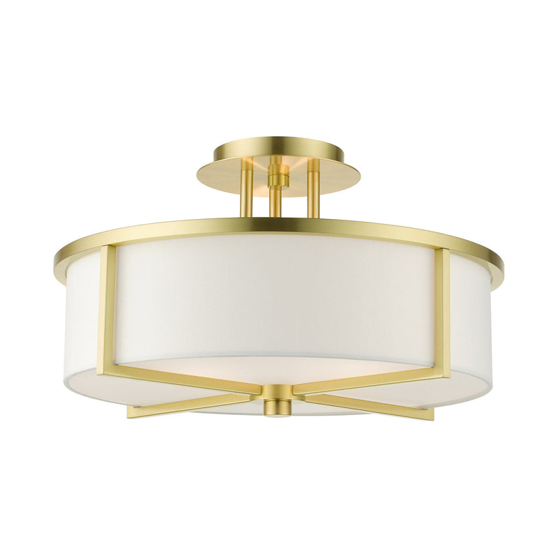 Livex Lighting 51074-12 Three Light Semi Flush Mount, Satin Brass