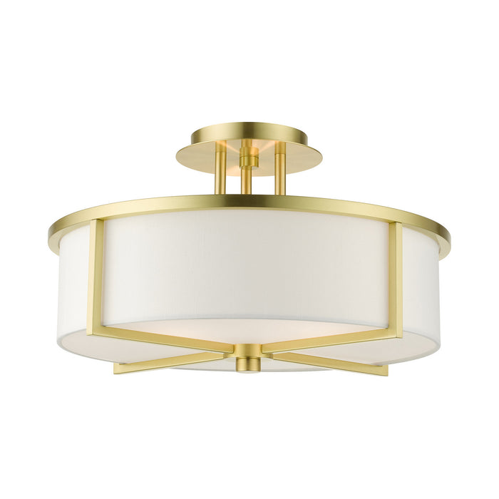 Livex Lighting 51074-12 Three Light Semi Flush Mount, Satin Brass