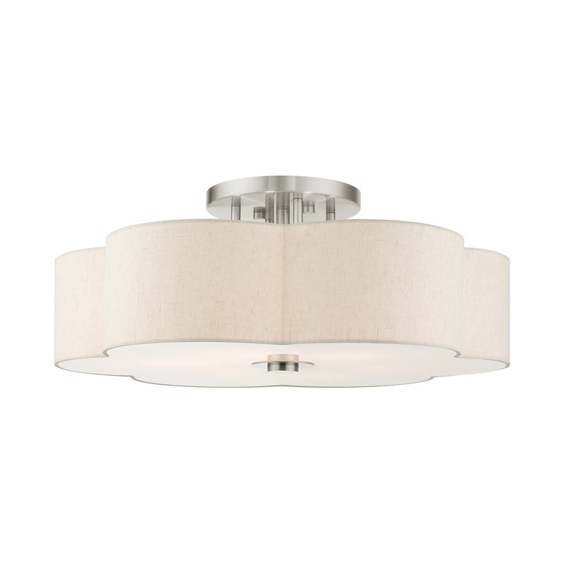 Livex Lighting 58069-91 Six Light Semi Flush Mount, Brushed Nickel