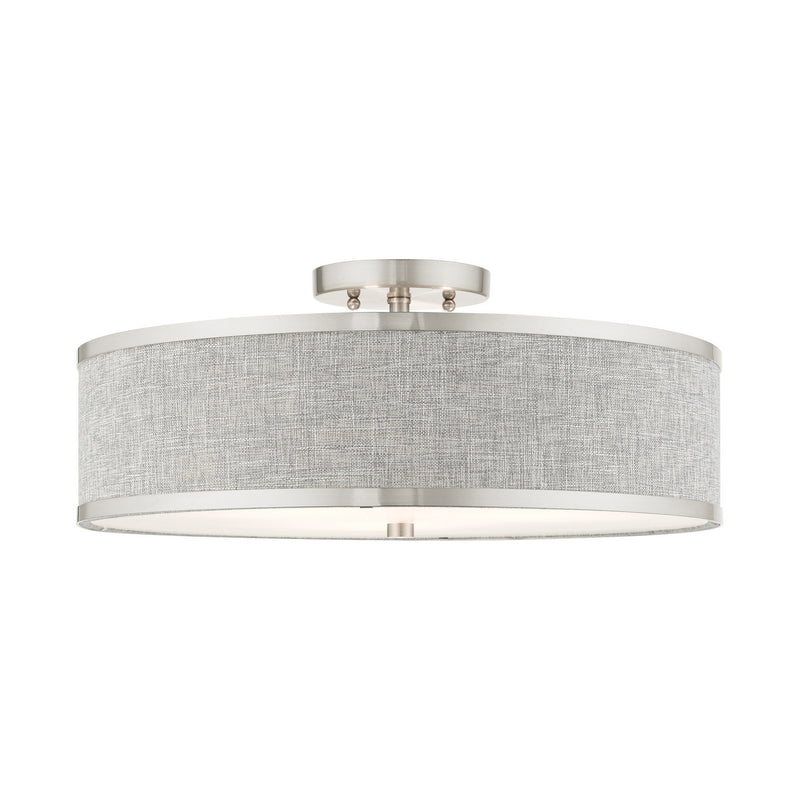 Livex Lighting 60425-91 Three Light Semi Flush Mount, Brushed Nickel