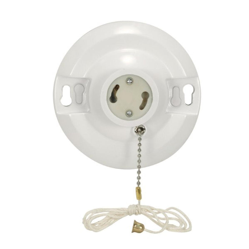 Satco 90-2468 Phenolic Gu24 On-Off Pull Chain Ceiling Receptacle, White