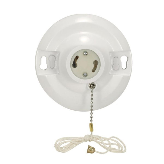 Satco 90-2468 Phenolic Gu24 On-Off Pull Chain Ceiling Receptacle, White