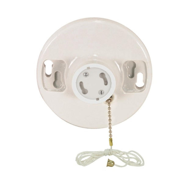 Satco 90-2581 Phenolic Gu24 On-Off Pull Chain Ceiling Receptacle, White