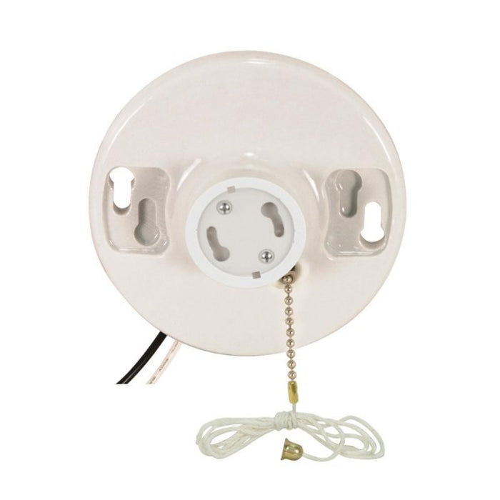 Satco 90-2582 Pull Chain White Porcelain Gu24 On-Off Pull Chain Ceiling Receptacle, White