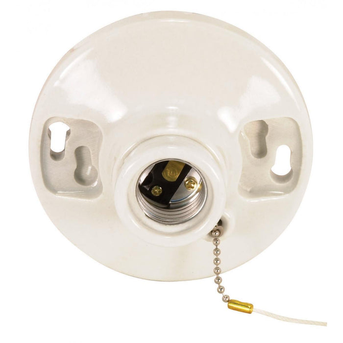 Satco 90-443 Terminal Glazed Porcelain On-Off Pull Chain Ceiling Receptacle, Glazed