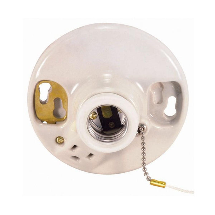 Satco 90-444 Ceiling Receptacle On-Off Pull Chain W/Grounded Convenience Outlet, Glazed