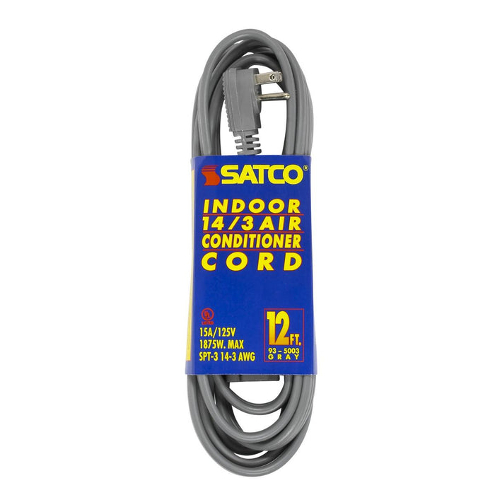 Satco 93-5003 12 Foot Gray Heavy Duty Air Conditioner/Appliance Cord, Gray