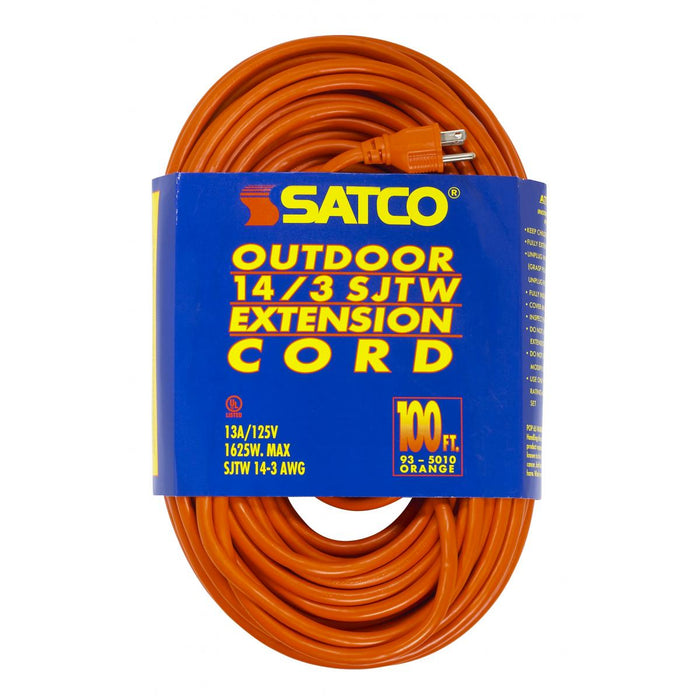 Satco 93-5010 100'Heavy Duty Outdoor Extension Cord, Orange