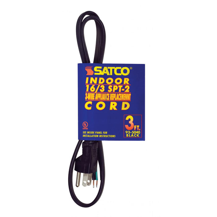 Satco 93-5040 3 Foot, 3 Wire Heavy Duty Replacement Garbage Disposal Cord, Black
