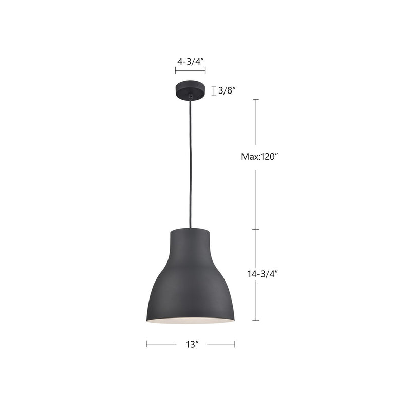 Kuzco Lighting 494213-BK One Light Pendant, Black