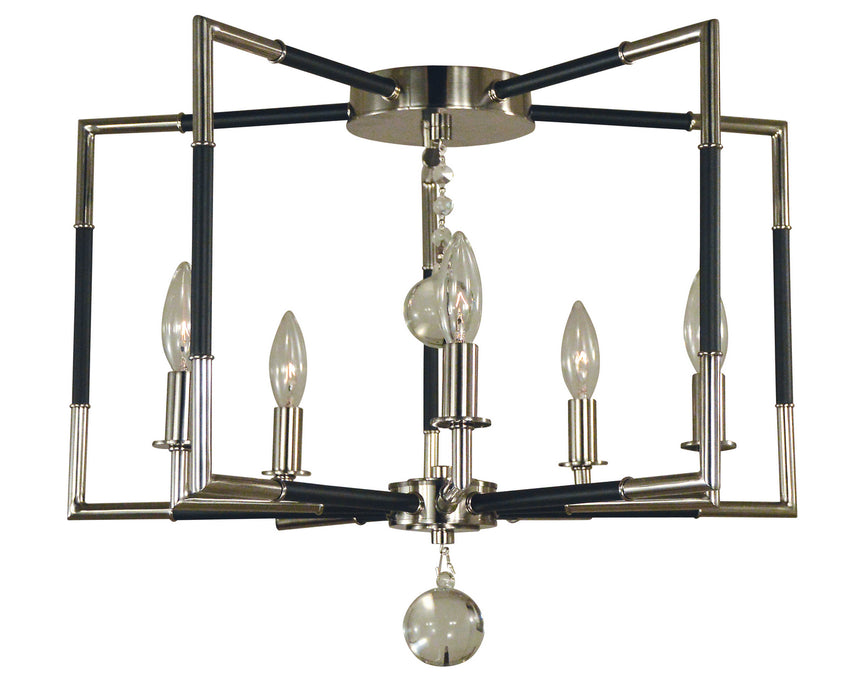 Framburg 5040 PN/MBLACK Five Light Flush / Semi-Flush Mount, Polished Nickel w/Matte Black
