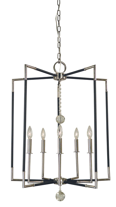 Framburg 5042 PN/MBLACK Five Light Chandelier, Polished Nickel w/Matte Black