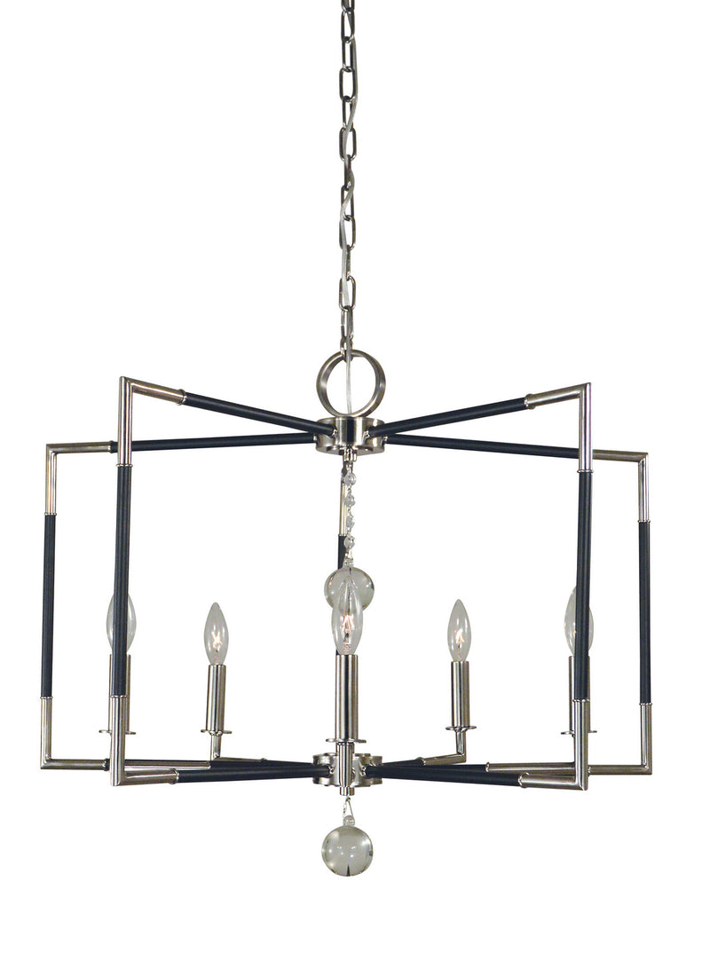 Framburg 5046 PN/MBLACK Five Light Chandelier, Polished Nickel w/Matte Black