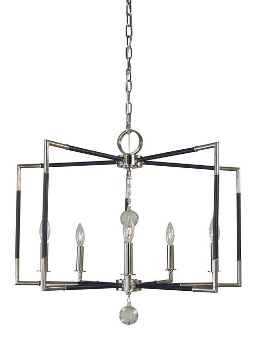 Framburg 5046 PN/MBLACK Five Light Chandelier, Polished Nickel w/Matte Black
