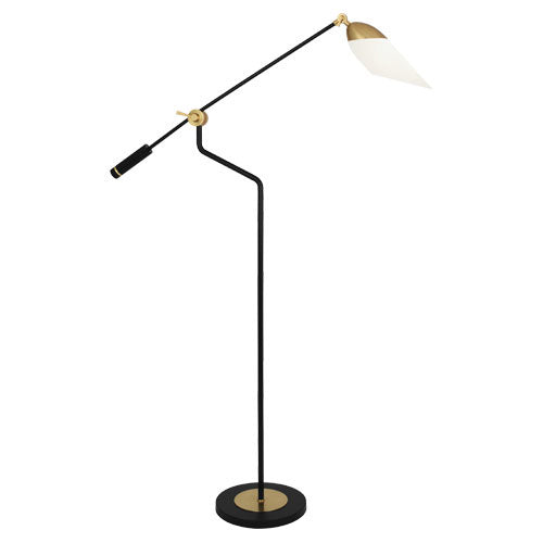 Robert Abbey 1211 One Light Floor Lamp, Matte Black Painted w/ Modern Brass