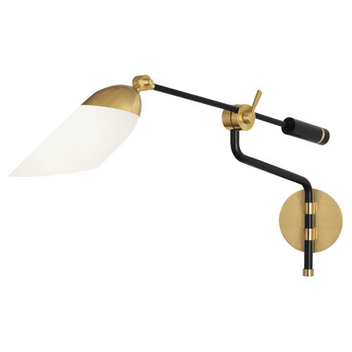 Robert Abbey 1212 One Light Wall Swinger, Matte Black Painted w/ Modern Brass