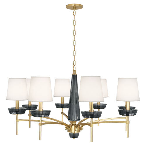Robert Abbey 625 Eight Light Chandelier, Modern Brass w/ Smoke Crystal