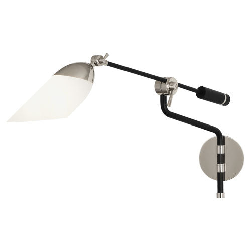 Robert Abbey S1212 One Light Wall Swinger, Matte Black Painted w/ Polished Nickel
