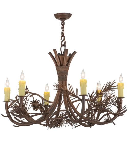 Meyda Tiffany 152840 Six Light Chandelier, Wrought Iron & C- Mahognay Brz