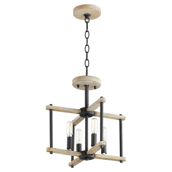 Quorum 3134-14-69 Four Light Dual Mount, Textured Black w/ Weathered Oak Finish