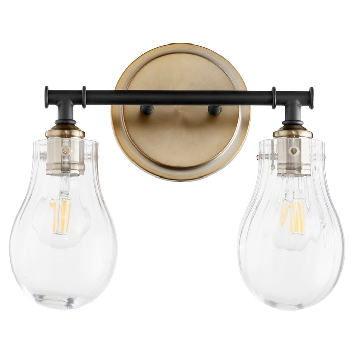 Quorum 511-2-69 Two Light Vanity, Textured Black w/ Aged Brass