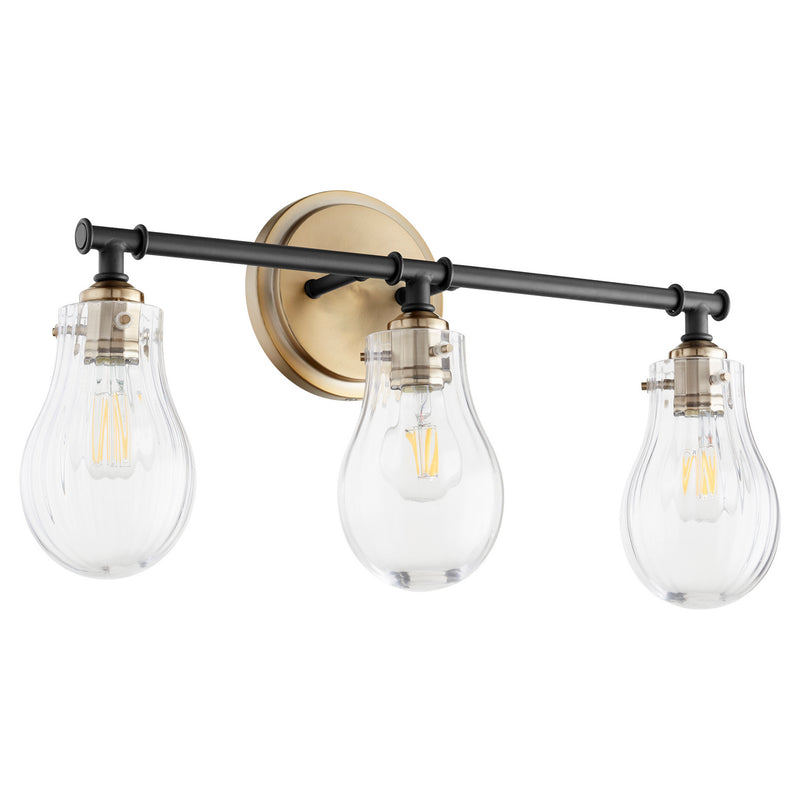 Quorum 511-3-69 Three Light Vanity, Textured Black w/ Aged Brass