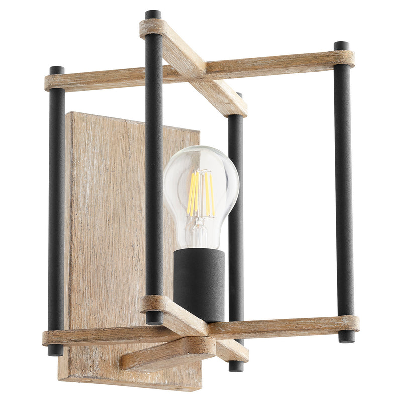 Quorum 5134-1-69 One Light Wall Mount, Textured Black w/ Weathered Oak Finish